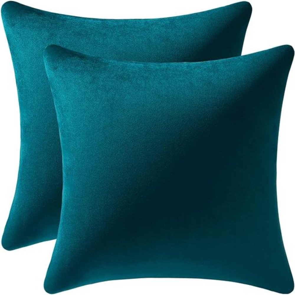 Throw Pillow Cases 18x18 Teal: 2 Pack Cozy Soft Velvet Square Decorative Covers